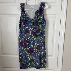 LOFT Green Floral Dress with Purple and Blue Accents - Size Tag Missing